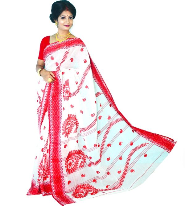 Bharatiya Women’s Navratri, Dussehra & Durga Puja Special – Latest Bengal Handloom (বাংলা তাঁত) Pure Cotton Saree/Sari with Embroidery | No Print, No Colour Bleeding | Vol. 1