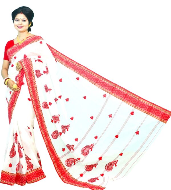 Bharatiya Women’s Navratri, Dussehra & Durga Puja Special – Latest Bengal Handloom (বাংলা তাঁত) Pure Cotton Saree/Sari with Embroidery | No Print, No Colour Bleeding | Vol. 2