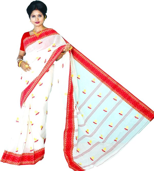 Bharatiya Women’s Navratri, Dussehra & Durga Puja Special – Latest Bengal Handloom (বাংলা তাঁত) Pure Cotton Saree/Sari with Embroidery | No Print, No Colour Bleeding | Vol. 6