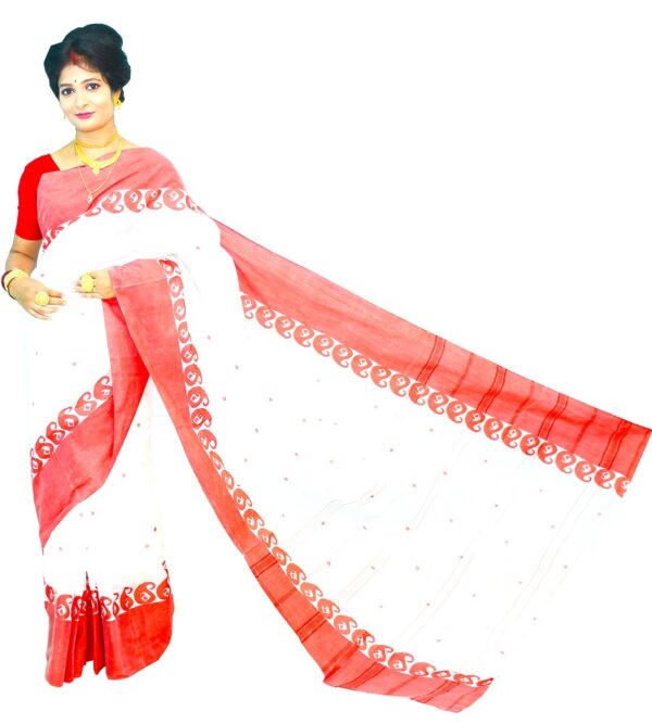 Bharatiya Women’s Navratri, Dussehra & Durga Puja Special – Latest Bengal Handloom (বাংলা তাঁত) Pure Cotton Saree/Sari with Embroidery | No Print, No Colour Bleeding | Vol. 7