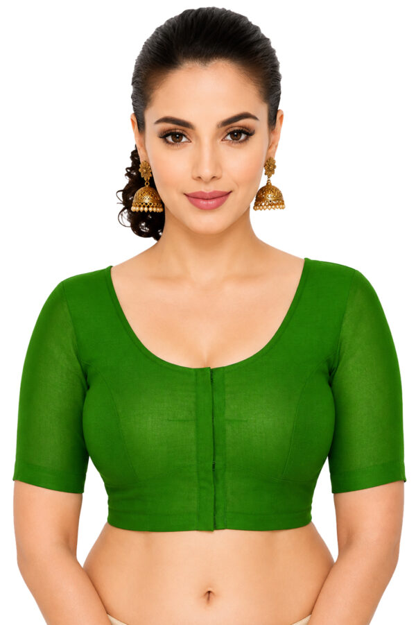 Bharatiya™ Premium Cotton Above Elbow Sleeve Indian Style Blouse (Size 34 to 56) | Green