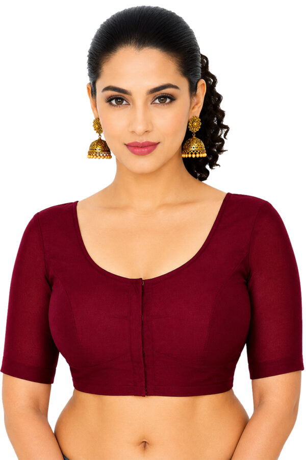 Bharatiya™ Premium Cotton Above Elbow Sleeve Indian Style Blouse (Size 34 to 56) | Maroon