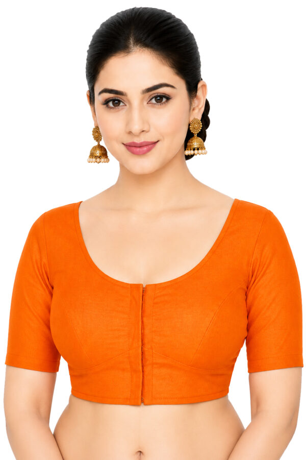 Bharatiya™ Premium Cotton Above Elbow Sleeve Indian Style Blouse (Size 34 to 56) | Orange