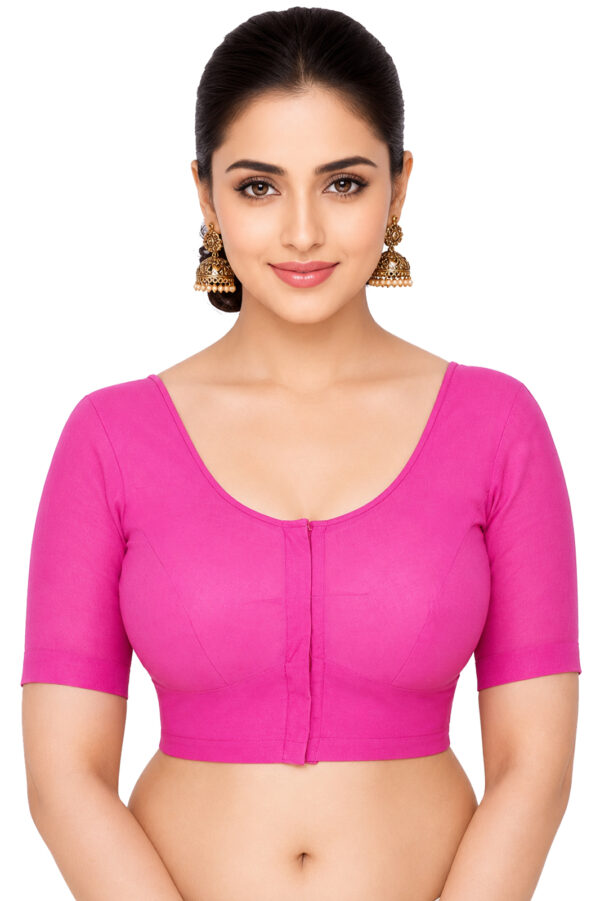 Bharatiya™ Premium Cotton Above Elbow Sleeve Indian Style Blouse (Size 34 to 56) | Pink