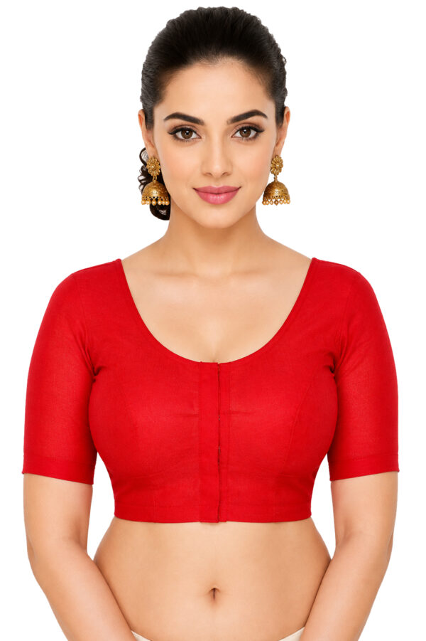 Bharatiya™ Premium Cotton Above Elbow Sleeve Indian Style Blouse (Size 34 to 56) | Red