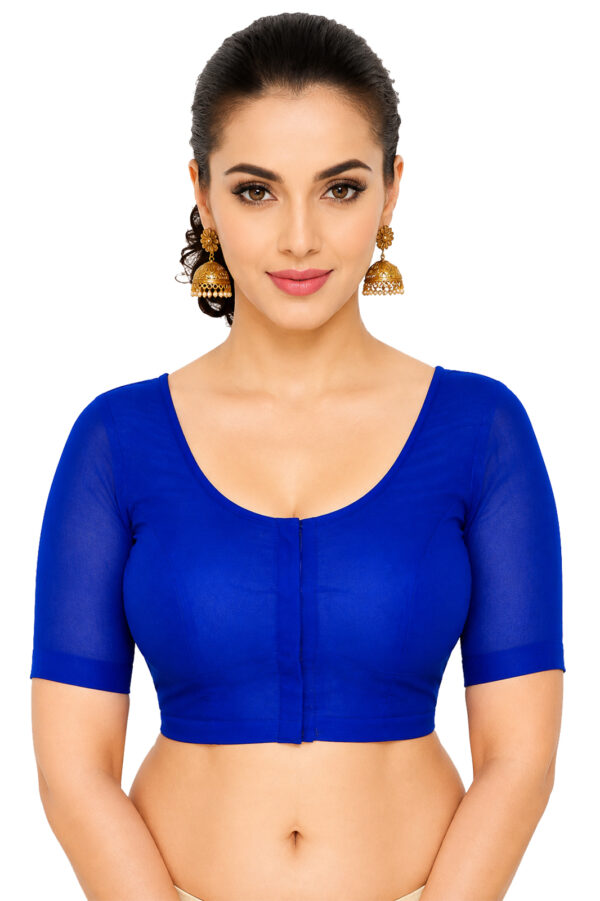 Bharatiya™ Premium Cotton Above Elbow Sleeve Indian Style Blouse (Size 34 to 56) | Royal Blue