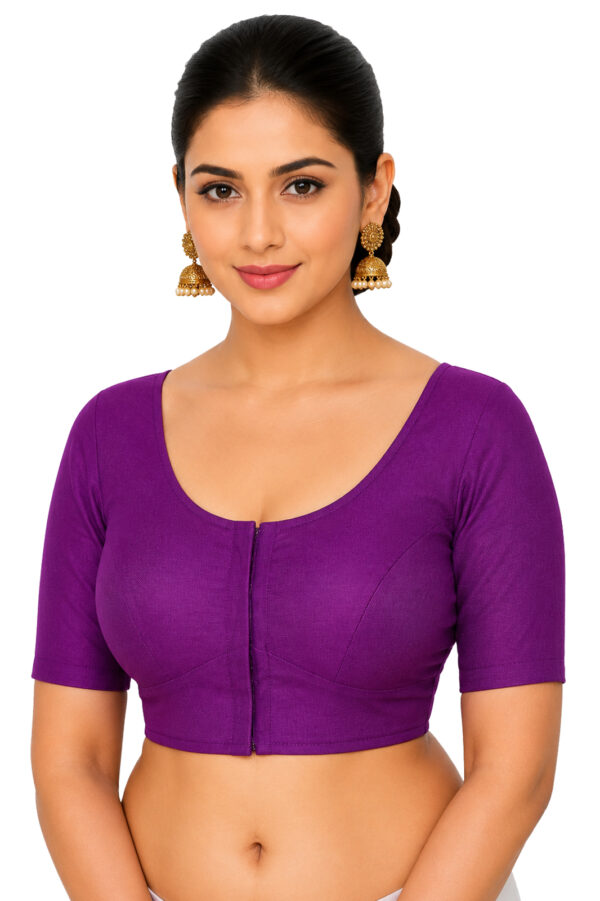 Bharatiya™ Premium Cotton Above Elbow Sleeve Indian Style Blouse (Size 34 to 56) | Wine