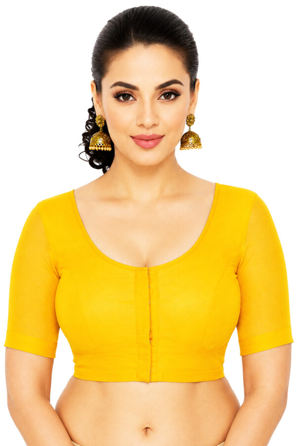 Bharatiya™ Premium Cotton Above Elbow Sleeve Indian Style Blouse (Size 34 to 56) | Yellow