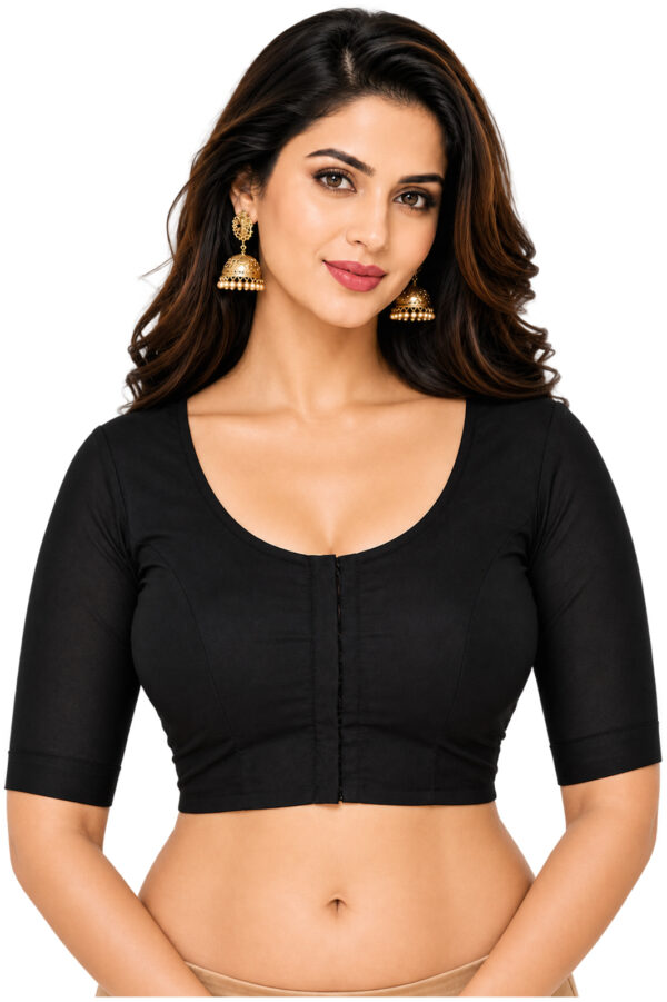 Elbow Sleeve Indian Style Blouse Bharatiya™ Premium Cotton (Size 34 to 56) | Black