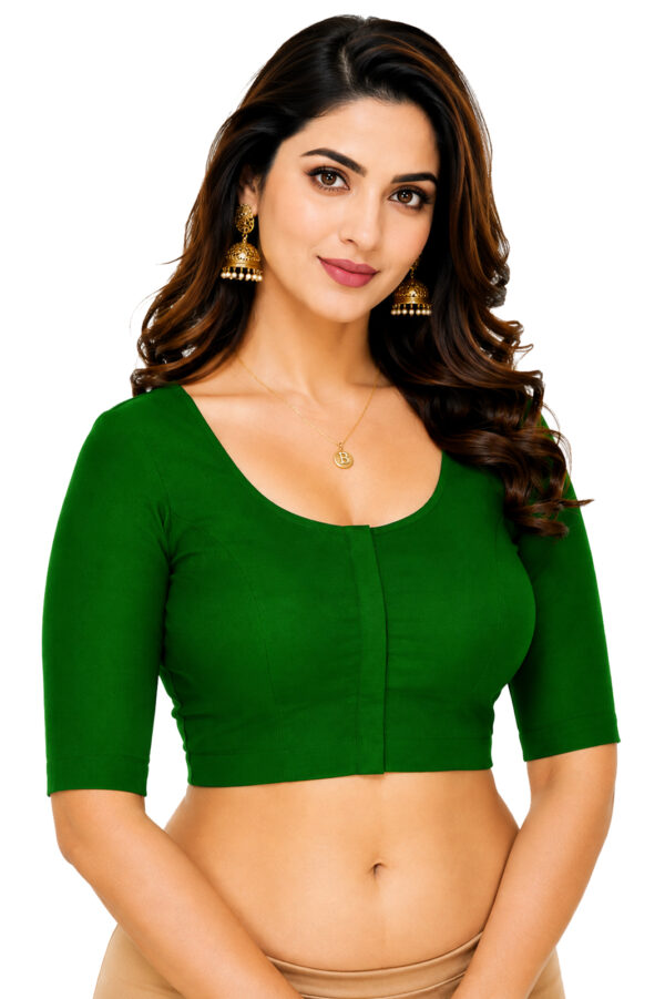 Elbow Sleeve Indian Style Blouse Bharatiya™ Premium Cotton (Size 34 to 56) | Green