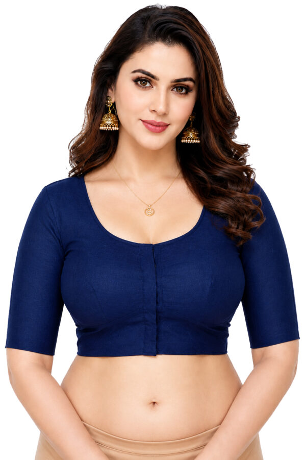Elbow Sleeve Indian Style Blouse Bharatiya™ Premium Cotton (Size 34 to 56) | Navy Blue