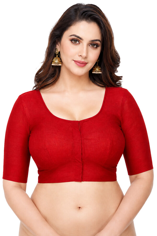 Bharatiya™ Premium Cotton Elbow Sleeve Indian Style Blouse (Size 34 to 56) | Red