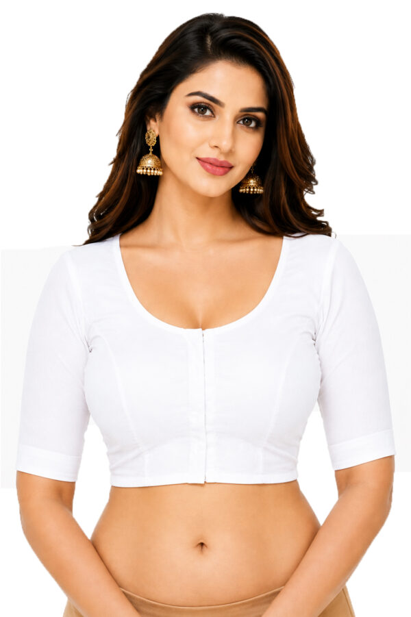 Bharatiya™ Premium Cotton Elbow Sleeve Indian Style Blouse (Size 34 to 56) | White