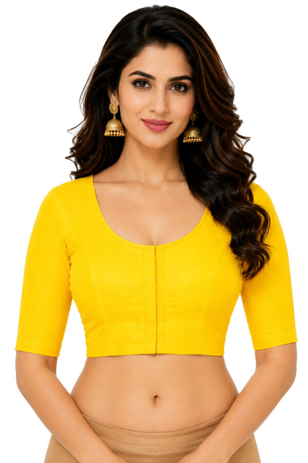 Elbow Sleeve Indian Style Blouse Bharatiya™ Premium Cotton (Size 34 to 56) | Yellow