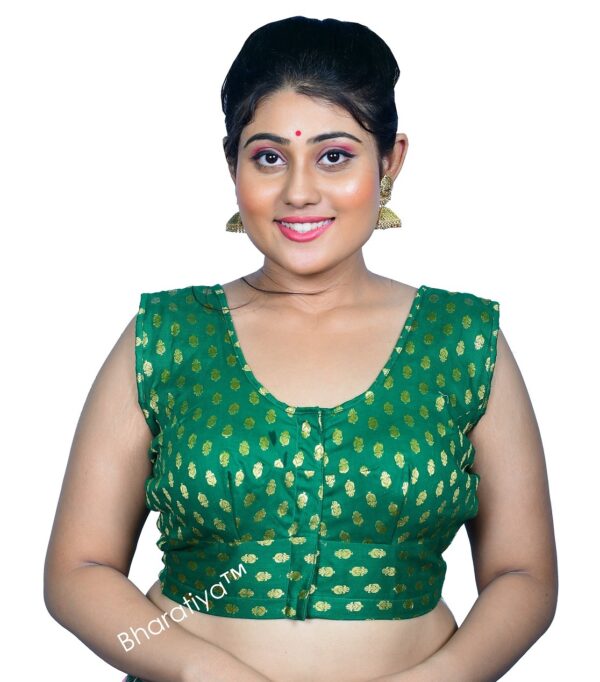 Bharatiya™ Premium Cotton Brocade Sleeveless Indian Style Blouse (Size 34 to 56) | Green
