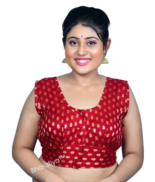 Bharatiya™ Premium Cotton Brocade Sleeveless Indian Style Blouse (Size 34 to 56) | Maroon