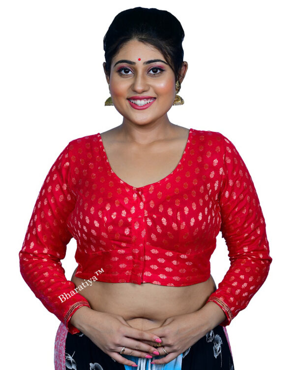 Bharatiya™ Premium Cotton Brocade Full Sleeve Indian Style Blouse (Size 34 to 56) | Pink