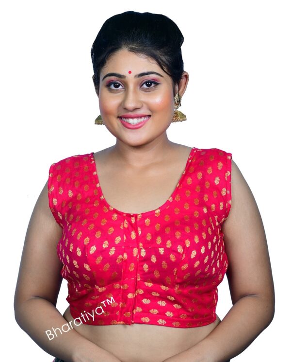 Bharatiya™ Premium Cotton Brocade Sleeveless Indian Style Blouse (Size 34 to 56) | Pink