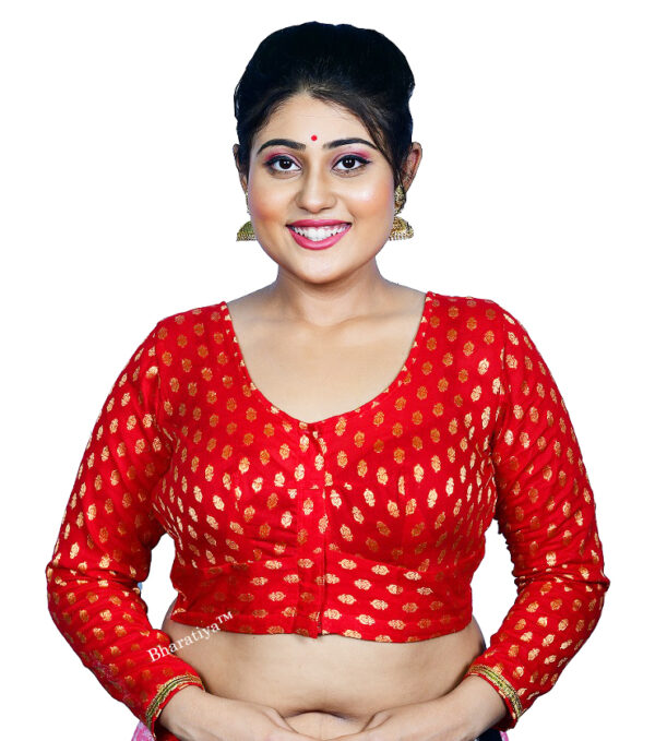Bharatiya™ Premium Cotton Brocade Full Sleeve Indian Style Blouse (Size 34 to 56) | Red