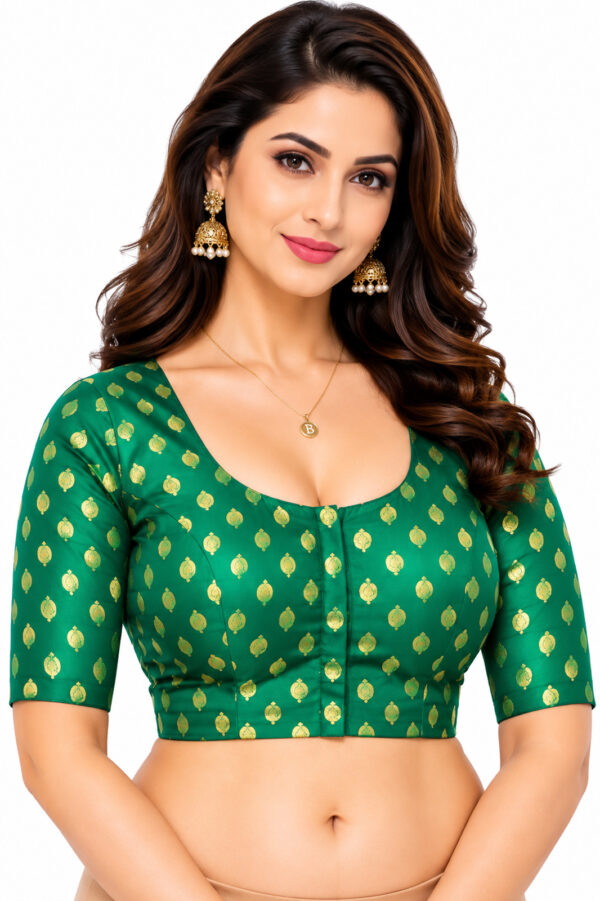 Above Elbow Sleeve Cotton Brocade Bharatiya™ Premium Cotton (Size 34 to 56) | Green