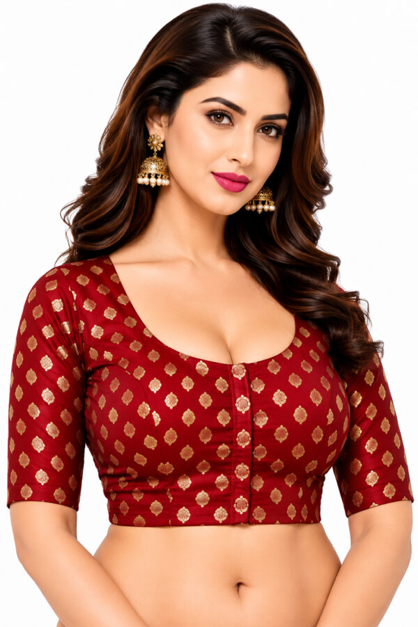 Above Elbow Sleeve Cotton Brocade Bharatiya™ Premium Cotton (Size 34 to 56) | Maroon
