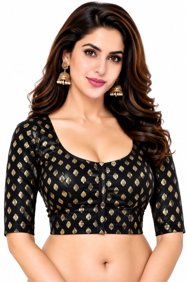 Elbow Sleeve Cotton Brocade Bharatiya™ Premium Cotton (Size 34 to 56) | Black