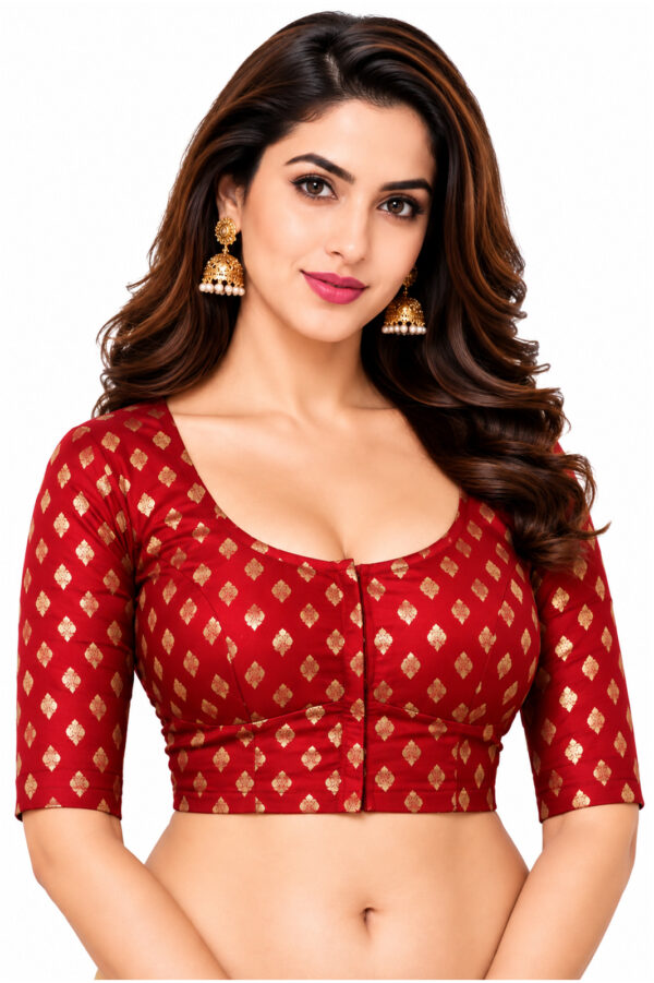 Elbow Sleeve Cotton Brocade Bharatiya™ Premium Cotton (Size 34 to 56) | Maroon