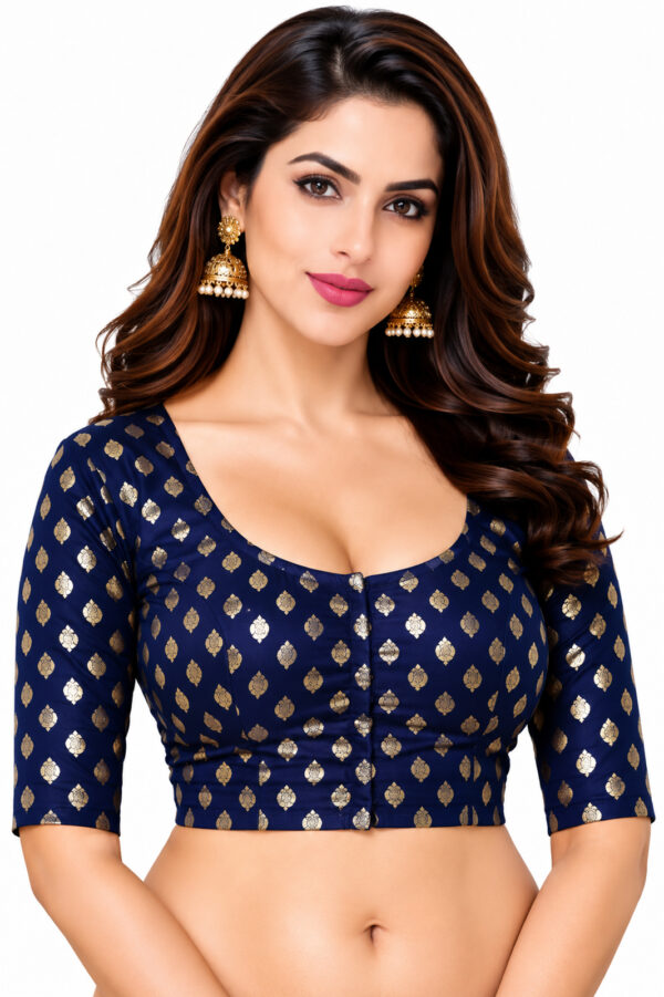 Elbow Sleeve Cotton Brocade Bharatiya™ Premium Cotton (Size 34 to 56) | Navy Blue
