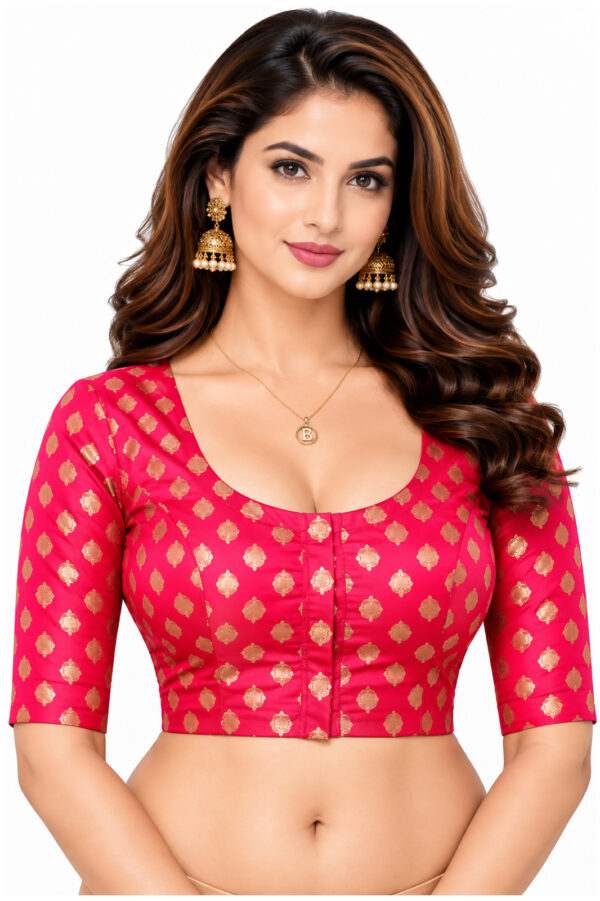 Elbow Sleeve Cotton Brocade Bharatiya™ Premium Cotton (Size 34 to 56) | Pink