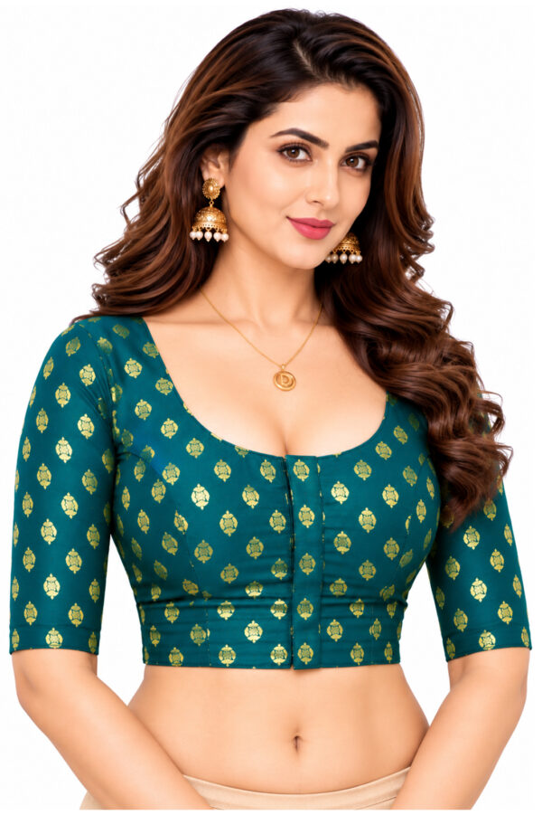 Elbow Sleeve Cotton Brocade Bharatiya™ Premium Cotton (Size 34 to 56) | Rama Green