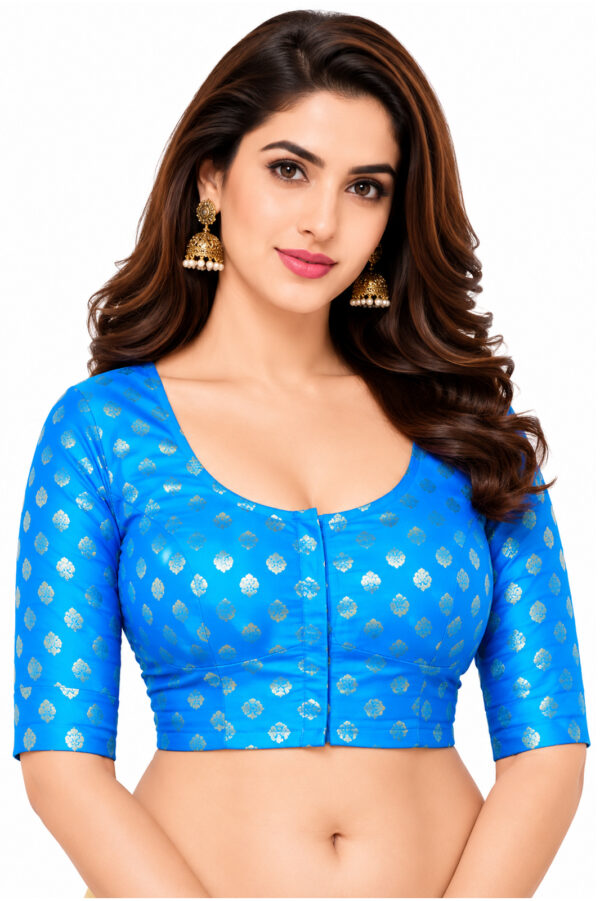Elbow Sleeve Cotton Brocade Bharatiya™ Premium Cotton (Size 34 to 56) | Sky Blue