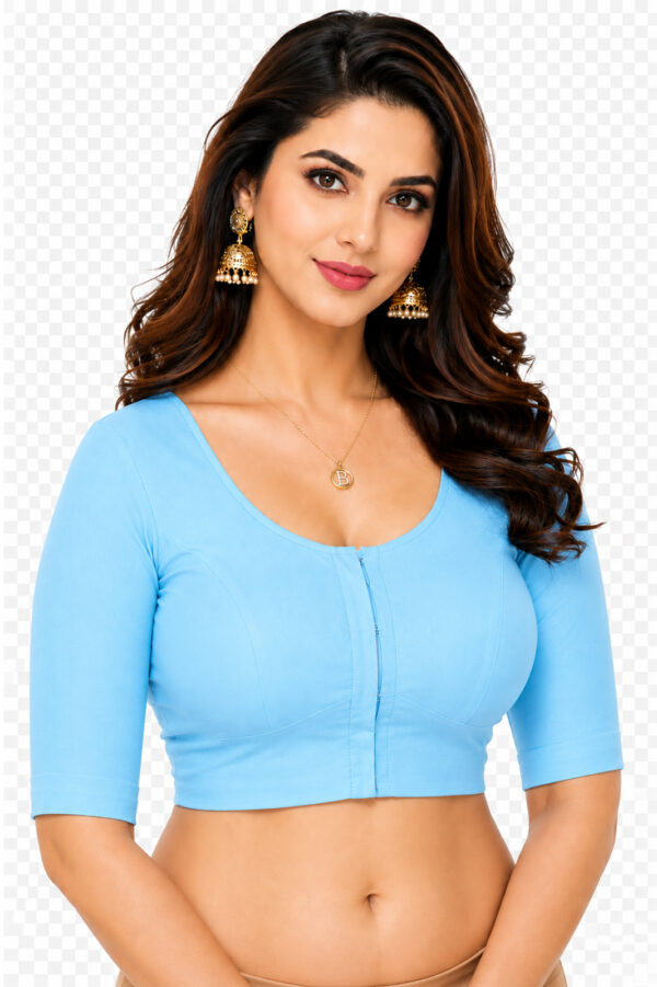 Elbow Sleeve Indian Style Blouse Bharatiya™ Premium Cotton (Size 34 to 56) | Sky Blue